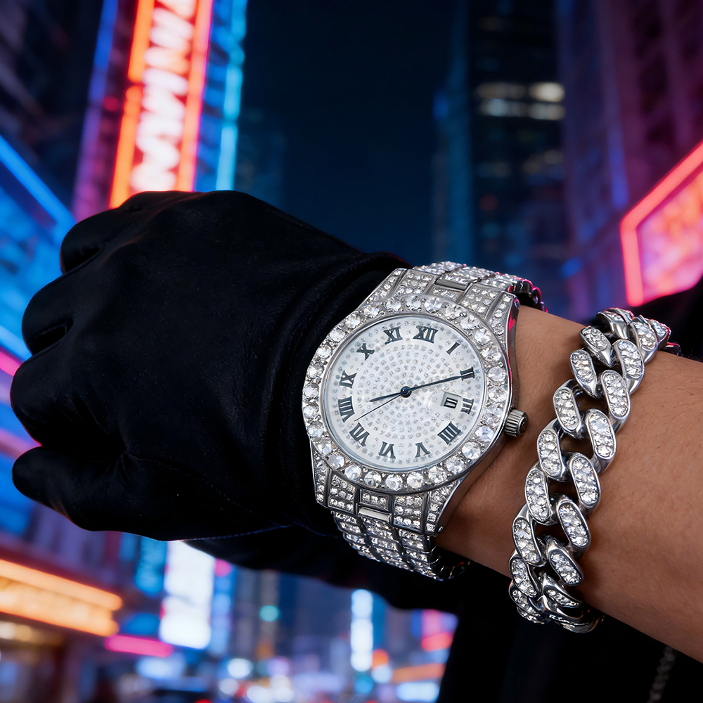 1 Hip-hop Full Diamond Silver  - Luxury Watch Wallpaper ulasan dan harga