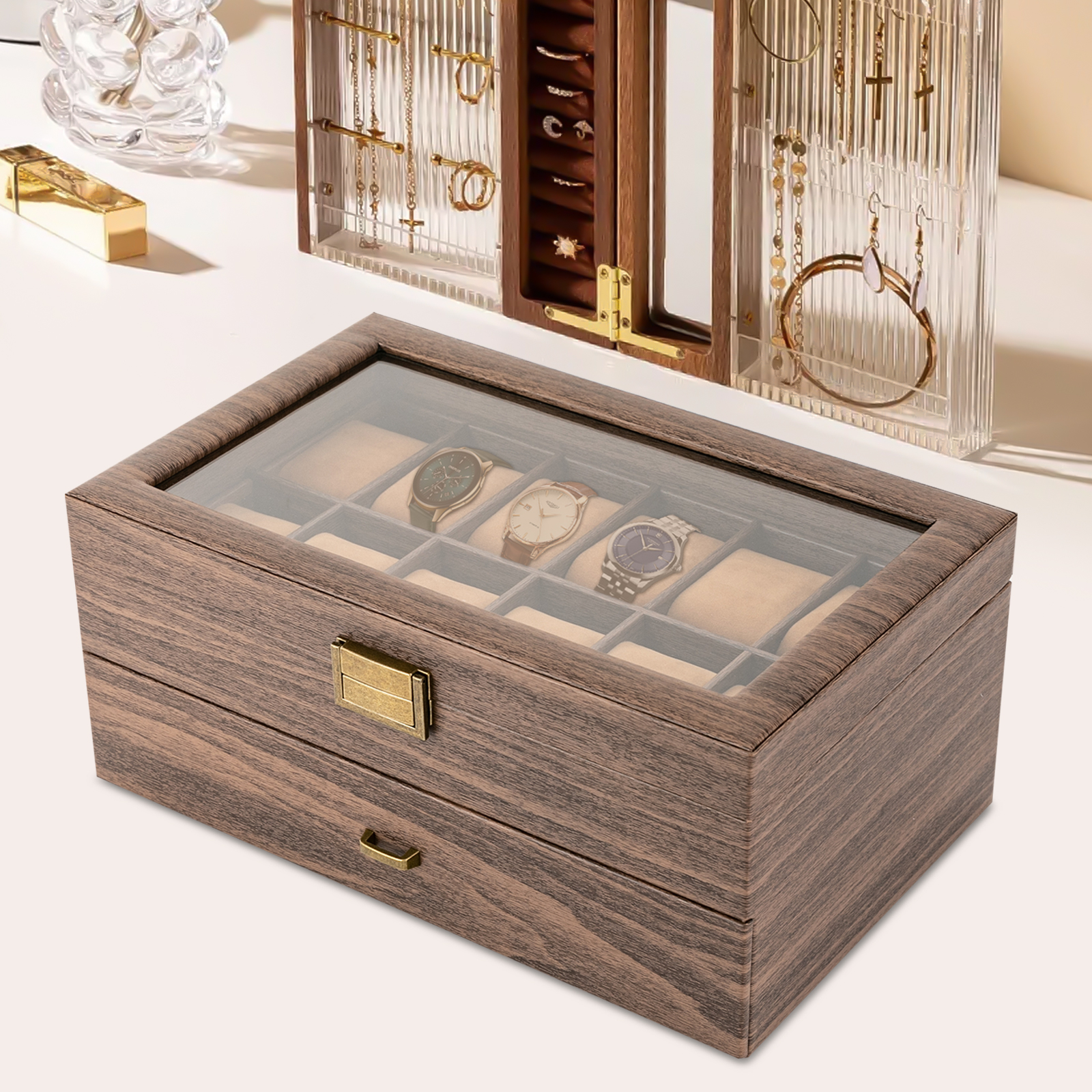 Luxury 2-Tier Wooden Watch Dis - Luxury Watch Tier ulasan dan harga
