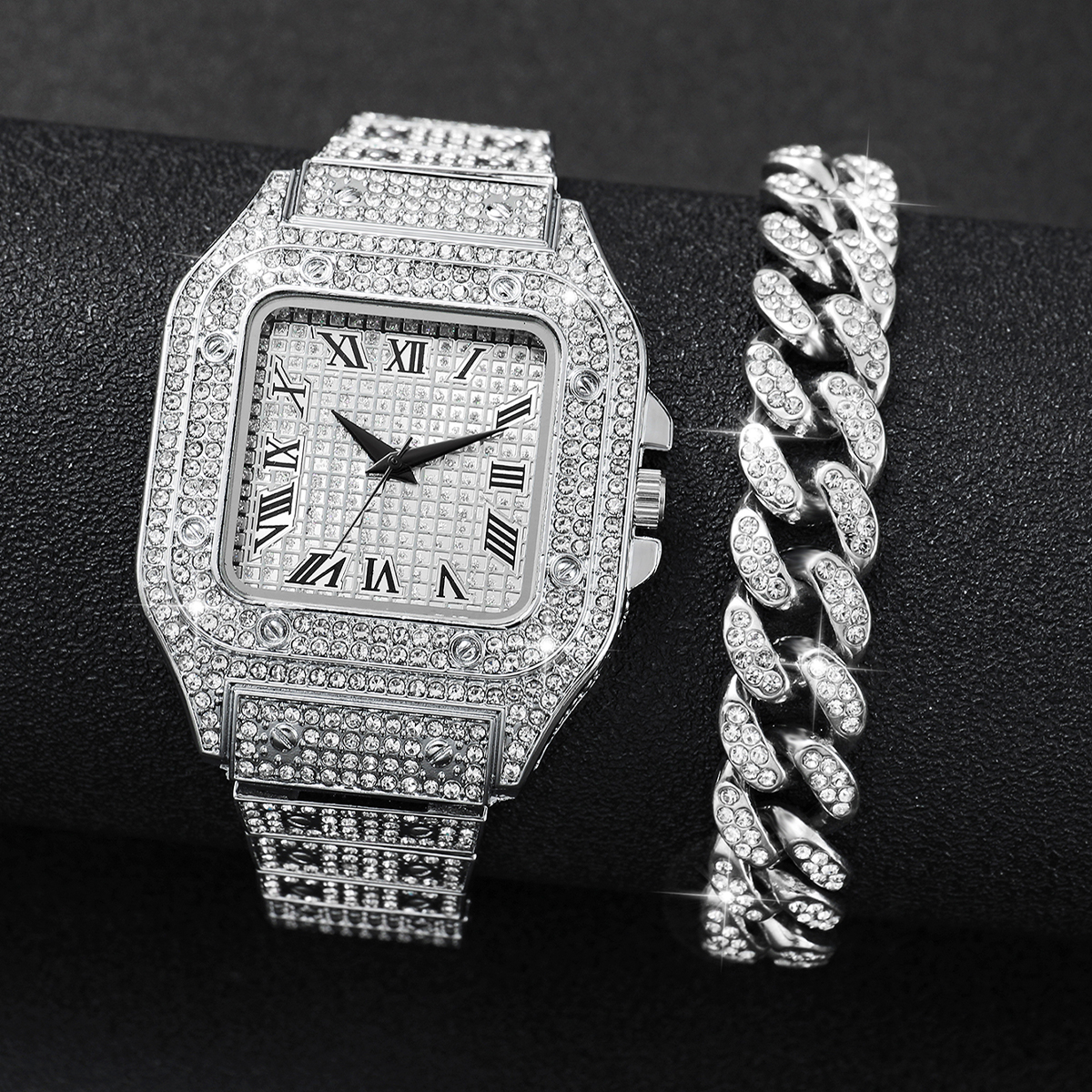 2PCS Iced Out Square Watch & C - Luxury Watch Wallpaper ulasan dan harga