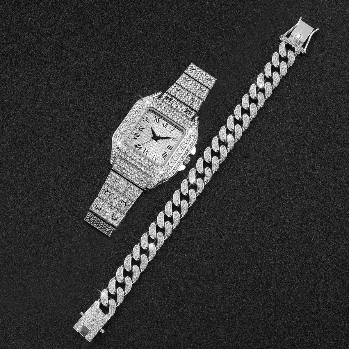 2PCS Iced Out Square Watch & C - Luxury Watch Wallpaper ulasan dan harga
