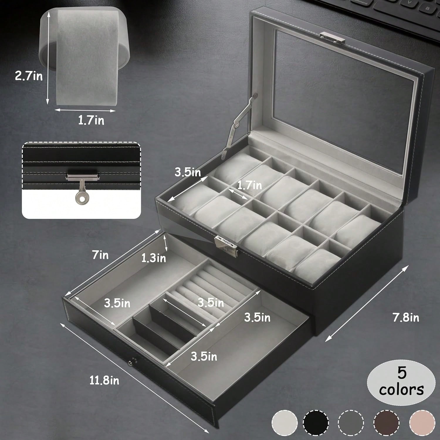Luxury 12-Slot 2-Tier PU Leath - Luxury Watch Tier ulasan dan harga