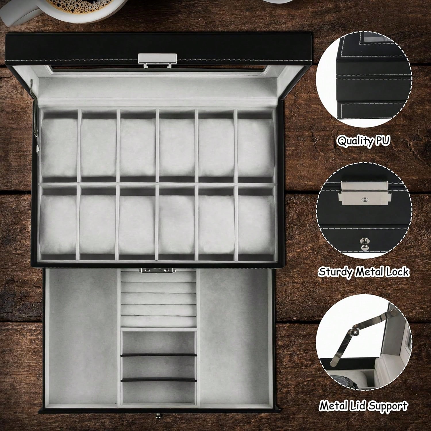 Luxury 12-Slot 2-Tier PU Leath - Luxury Watch Tier ulasan dan harga